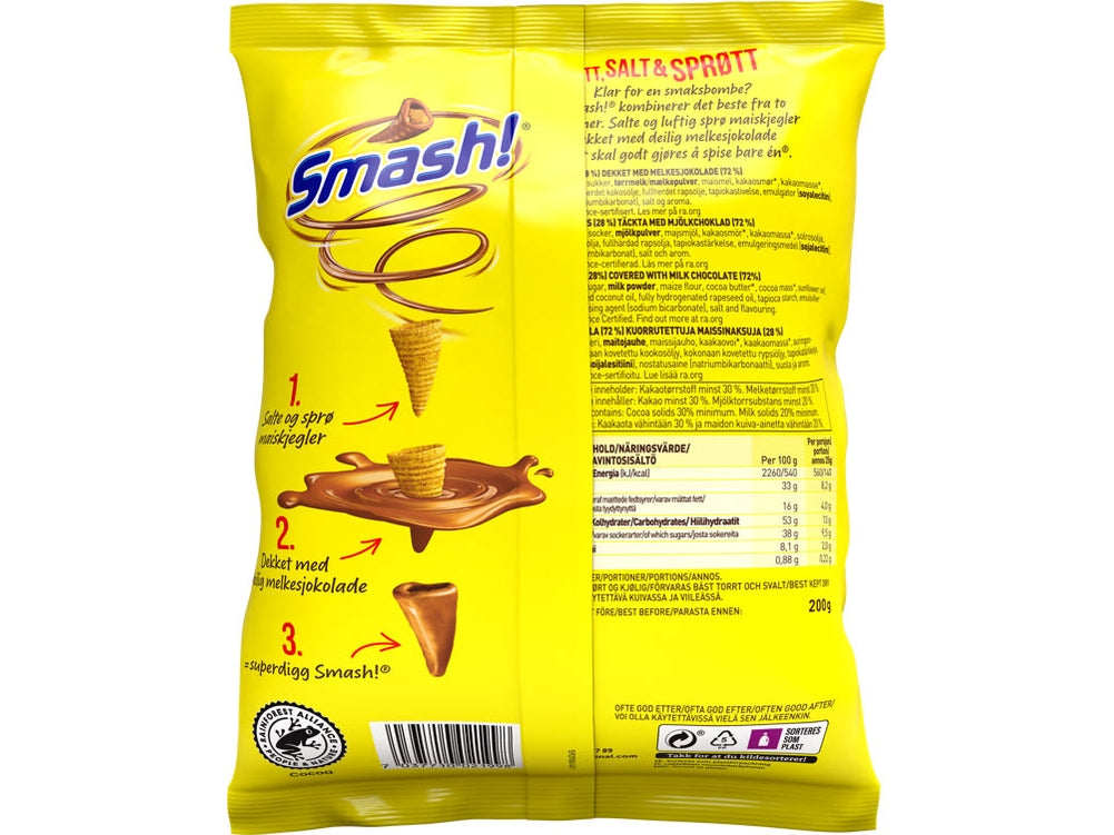 Nidar Smash Chocolate Covered Snacks 200g – Norwegian sweet and salty chocolate corn snacks fast worldwide shipping