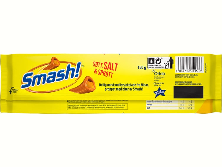 Nidar Smash large chocolate bar 160 gram Norwegian Foodstore