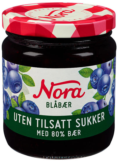 Nora Blueberry Jam 80% No Added Sugar 275g – Norwegian blabaer syltetoy with high fruit content fast worldwide shipping