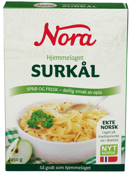 Nora Homemade Sauerkraut 450g – traditional Norwegian Hjemmelaget Surkål with apple