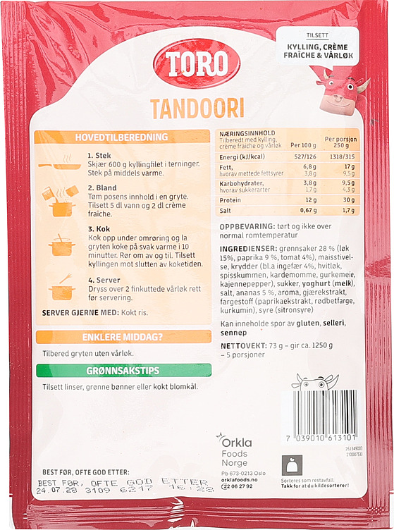 TORO Tandoori chicken stew 73 g, ingredients, nutrition and preparation instructions