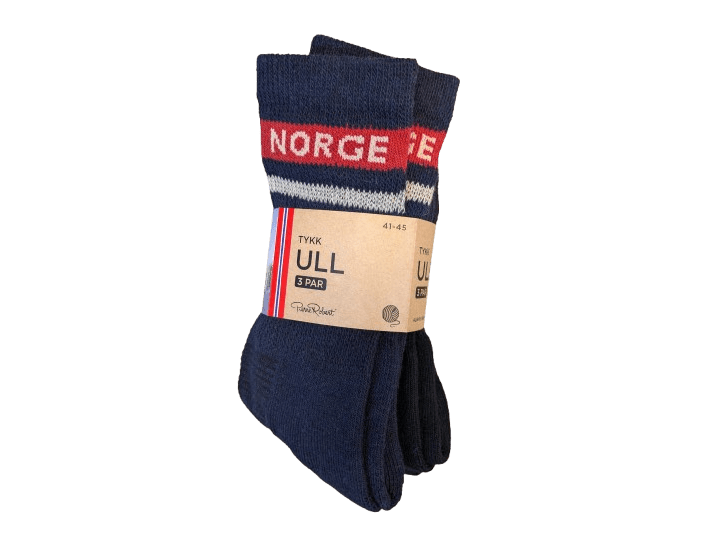 Wool Sock Adult  40 % wool 3 pack Norwegian Flag