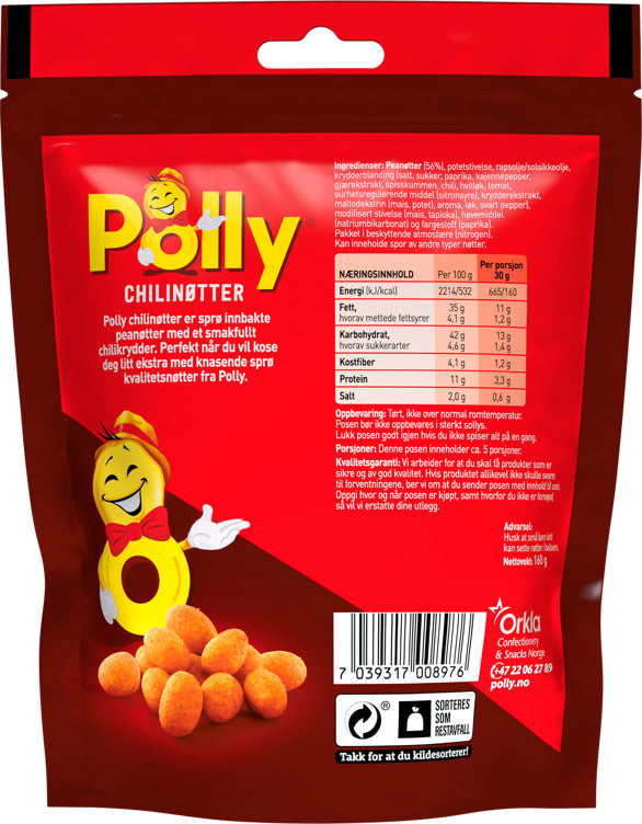Polly Chilinuts (chilinøtter) 160g – authentic Norwegian snack from Norway with fast worldwide shipping
