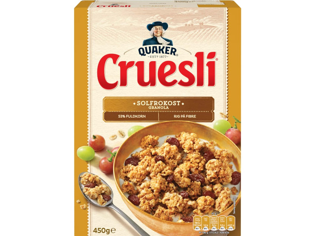 Quaker Cruesli Solfrokost 450g – authentic Norwegian breakfast cereal from Norway with fast worldwide shipping