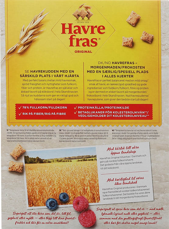 Quaker Havrefras 375g (frokost blanding cereal) – authentic Norwegian breakfast cereal from Norway with fast worldwide shipping