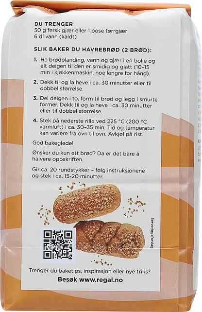 Regal Easy Oat Bread Mix 1kg – Norwegian Havrebrød Lettbakt mix for homemade oat bread