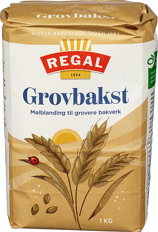 Regal Grovbakst wholemeal flour mix 1 kg, front of package
