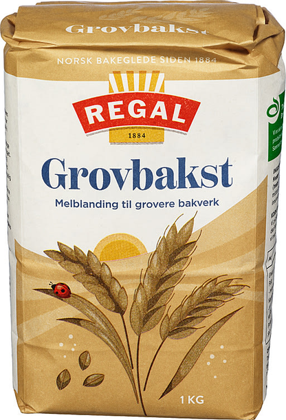 Regal Grovbakst wholemeal flour mix 1 kg, front of package