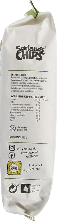 Sørlandschips potatochips creme fraiche 200 gram Norwegian Foodstore
