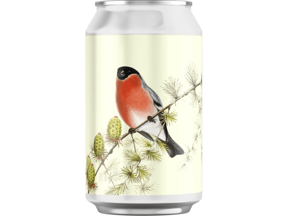 Safteriet Fruktsmekk Jul + Nyttår 330 ml can with bullfinch illustration