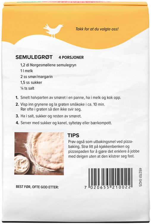 Semolina (semulegryn) 1 kg – authentic Norwegian food ingredient from Norway with fast worldwide shipping
