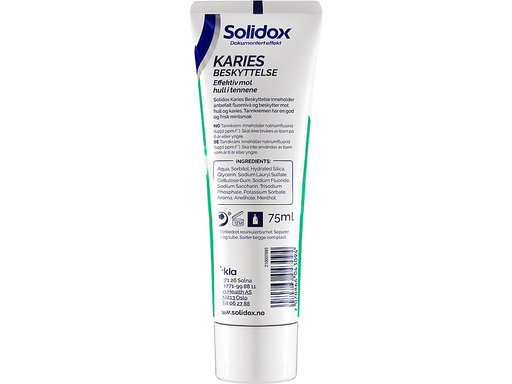 Solidox Cavity Protection Toothpaste 75 ml – ingredients and directions