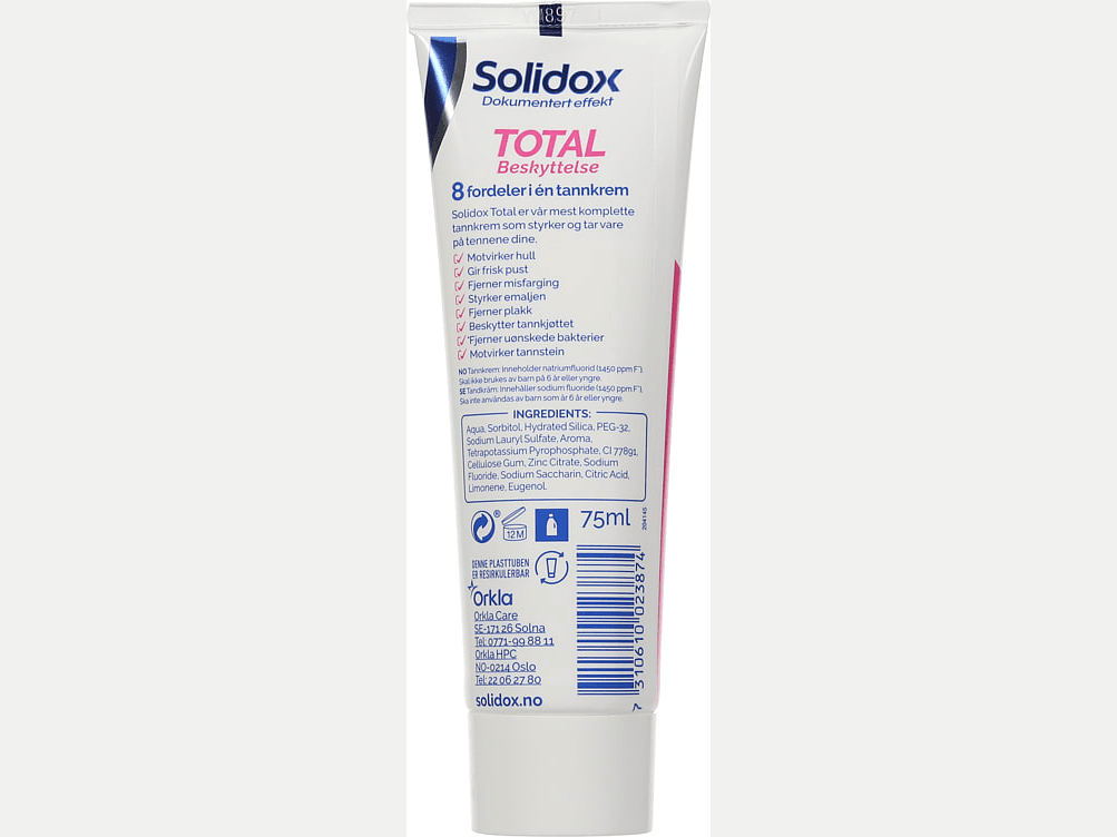 Solidox Total Protection Toothpaste 75 ml – ingredients and directions