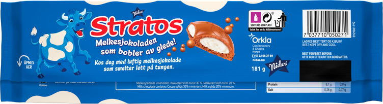 Stratos Melkeglede, Milk chocolate with cream milk filling 175 grams