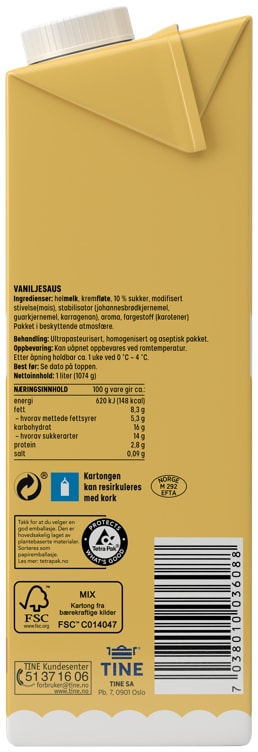 Piano vanilla sauce 1 Liter (Vaniljesaus) Norwegian Foodstore