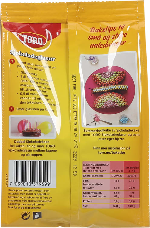 Toro chocolate icing mix / chocolate glaze (langpanne sjokoladeglasur) 350g – authentic Norwegian food from Norway with fast worldwide shipping