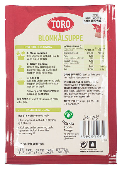Toro creamy cauliflower soup (blomkålsuppe) 73g – traditional Norwegian soup mix from Norway with fast worldwide shipping