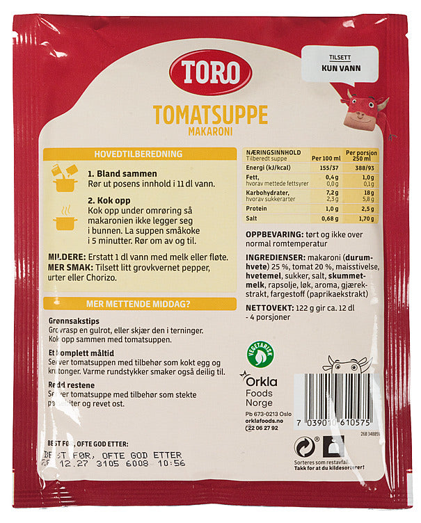 Toro Tomato Soup with Macaroni 119g – Norwegian tomatsuppe med makaroni easy meal with fast worldwide shipping