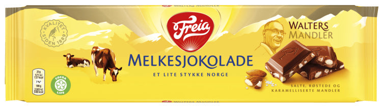 Freia Walters milk chocolate with almonds 200 grams (Walters mandler) Norwegian Foodstore