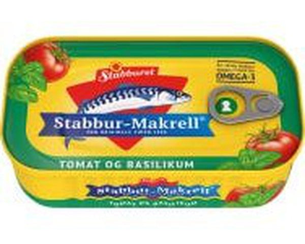 Stabburet Mackerel in Tomato sauce with Basil (Makrell i tomat med basilikum) 110 grams Norwegian Foodstore