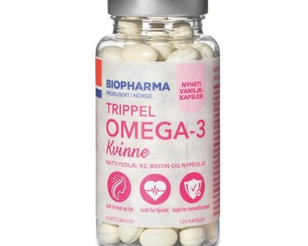 Biopharma Trippel Omega 3 for Women Vanilla 120 Capsules Norwegian Foodstore