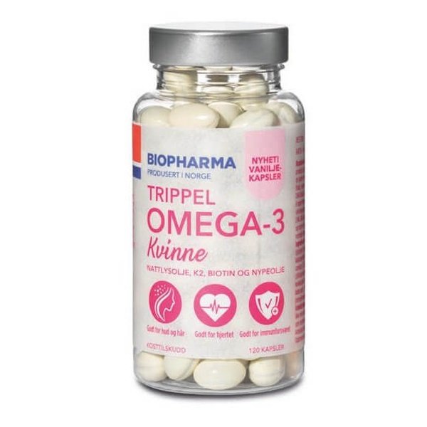 Biopharma Trippel Omega 3 for Women Vanilla 120 Capsules Norwegian Foodstore
