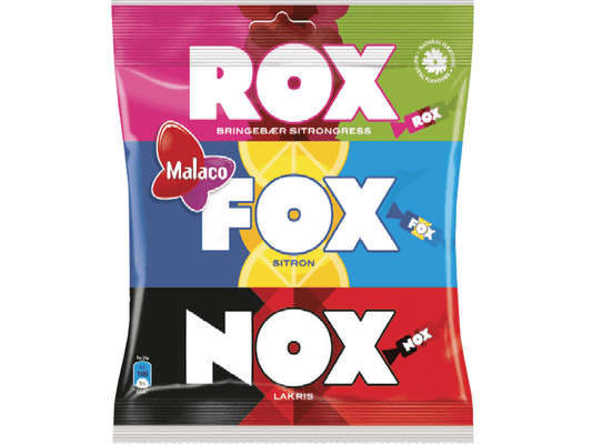 Malaco Fox - Nox - Rox mixed bag fruit caramel 180 grams Norwegian Foodstore