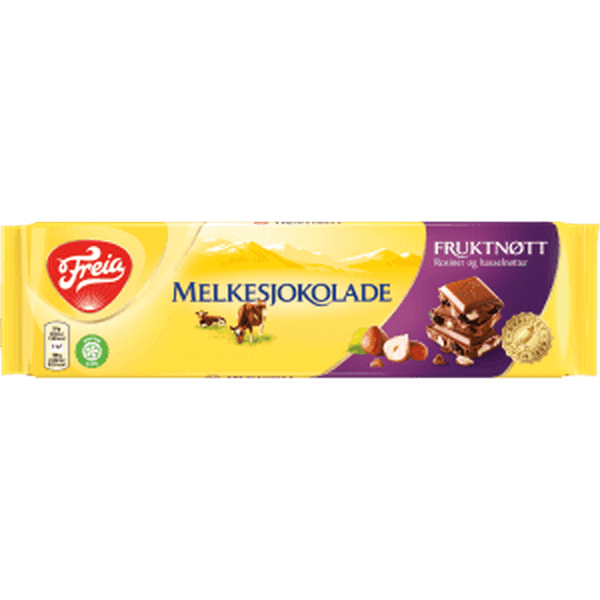 Freia milk chocolate Fruitnut 200 gram (Melkesjokolade fruktnøtt) Norwegian Foodstore