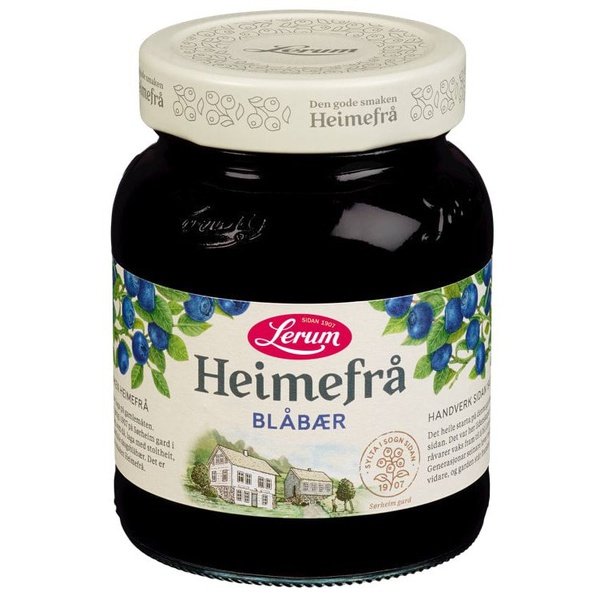 Lerum Heimefrå Blueberry Jam (Blåbærsyltetøy) 380 grams Norwegian Foodstore