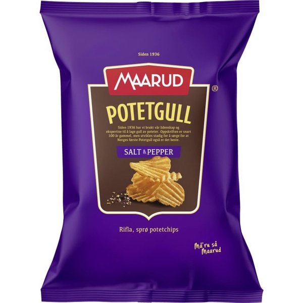 Maarud potatochips salt & pepper chips 250 gram (Potetgull) Norwegian Foodstore