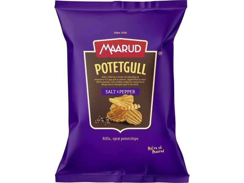 Maarud potatochips salt & pepper chips 250 gram (Potetgull) Norwegian Foodstore