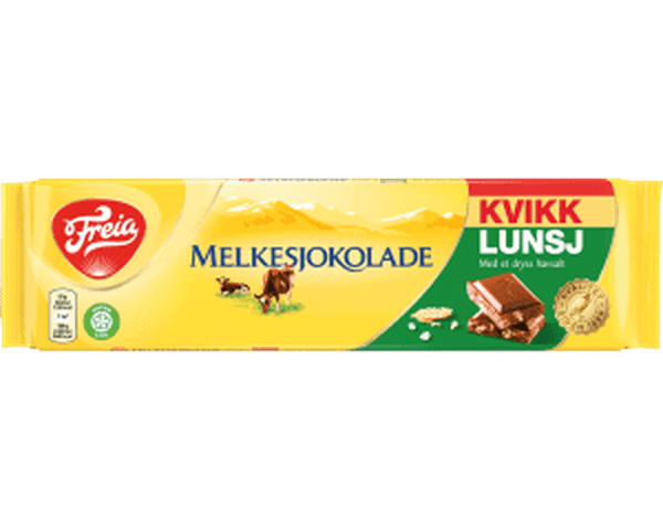 Freia milk chocolate with Kvikk lunch 200 gram (Melkesjokolade Kvikk Lunsj) Norwegian Foodstore
