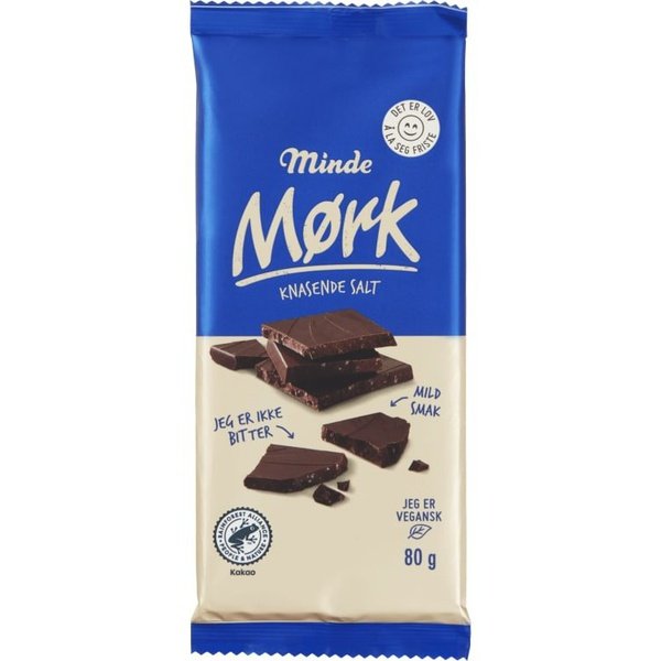Minde Mørk Knasende Salt 80 grams (Dark chocolate with seasalt) Norwegian Foodstore