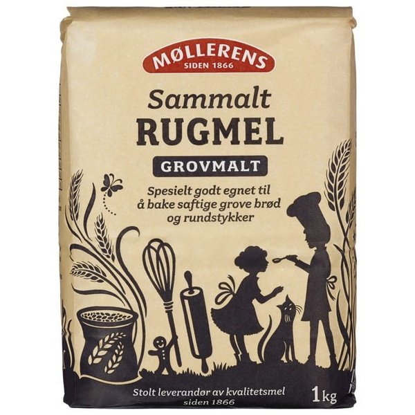 Møllerens Coarsly Ground Whole grain Rye flour (Sammalt rugmel grovmalt) 1 kg Norwegian Foodstore