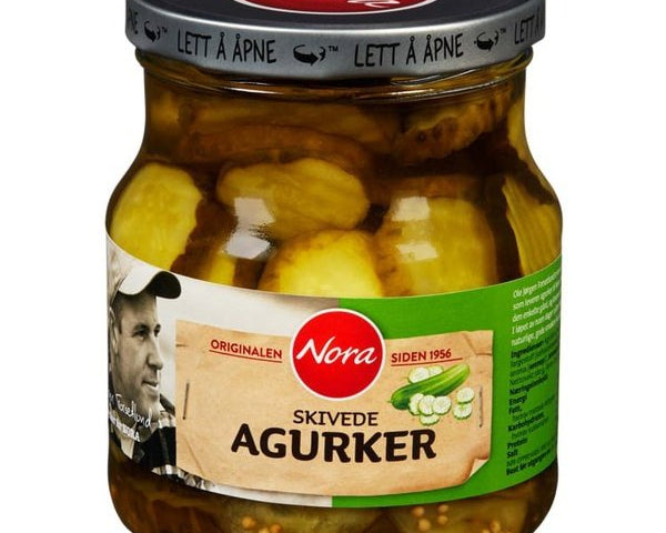 Nora Pickled Cucumber slices (sylteagurk) 580 grams Norwegian Foodstore