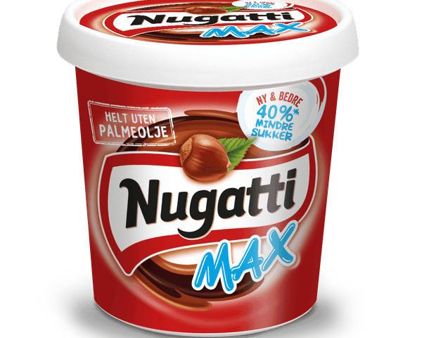 Nugatti MAX 40% less sugar chocolate / nut spread 450 gram (40% mindre sukker Sjokolade / nøtte pålegg) Norwegian Foodstore