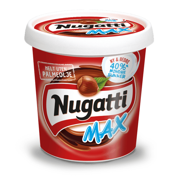 Nugatti MAX 40% less sugar chocolate / nut spread 450 gram (40% mindre sukker Sjokolade / nøtte pålegg) Norwegian Foodstore