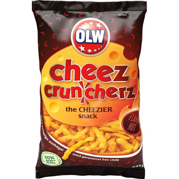 OLW Cheez Cruncherz flamin' Hot 225g Norwegian Foodstore