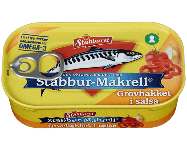 Stabburet Mackerel in Salsa (Grovhakket makrell i salsa) 110 grams Norwegian Foodstore