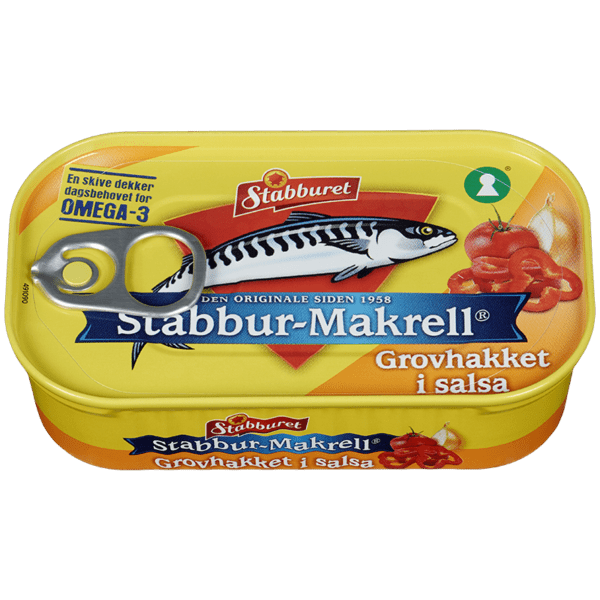 Stabburet Mackerel in Salsa (Grovhakket makrell i salsa) 110 grams Norwegian Foodstore