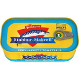 Stabburet Mackerel Coarsly Chopped (Grovhakket makrell i tomat) 110 grams Norwegian Foodstore
