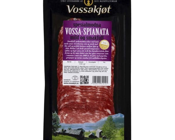 Vossakjøt Spianata with spices 100 grams (Spekeskinke m/krydder) Norwegian Foodstore